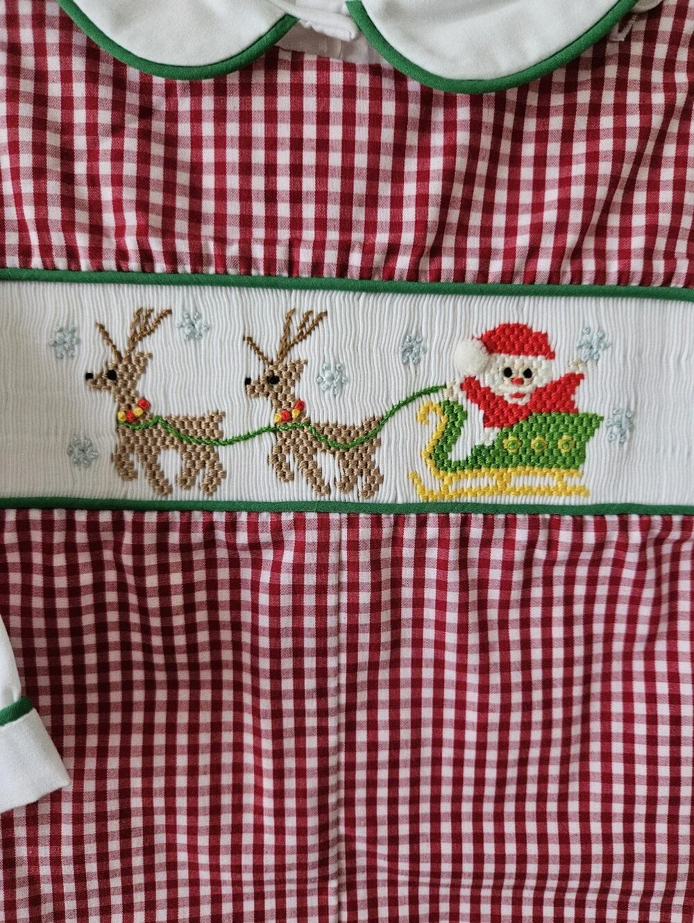 Petit Ami Smocked Santa Sleigh Gingham Jon Jon NWT Size  18M